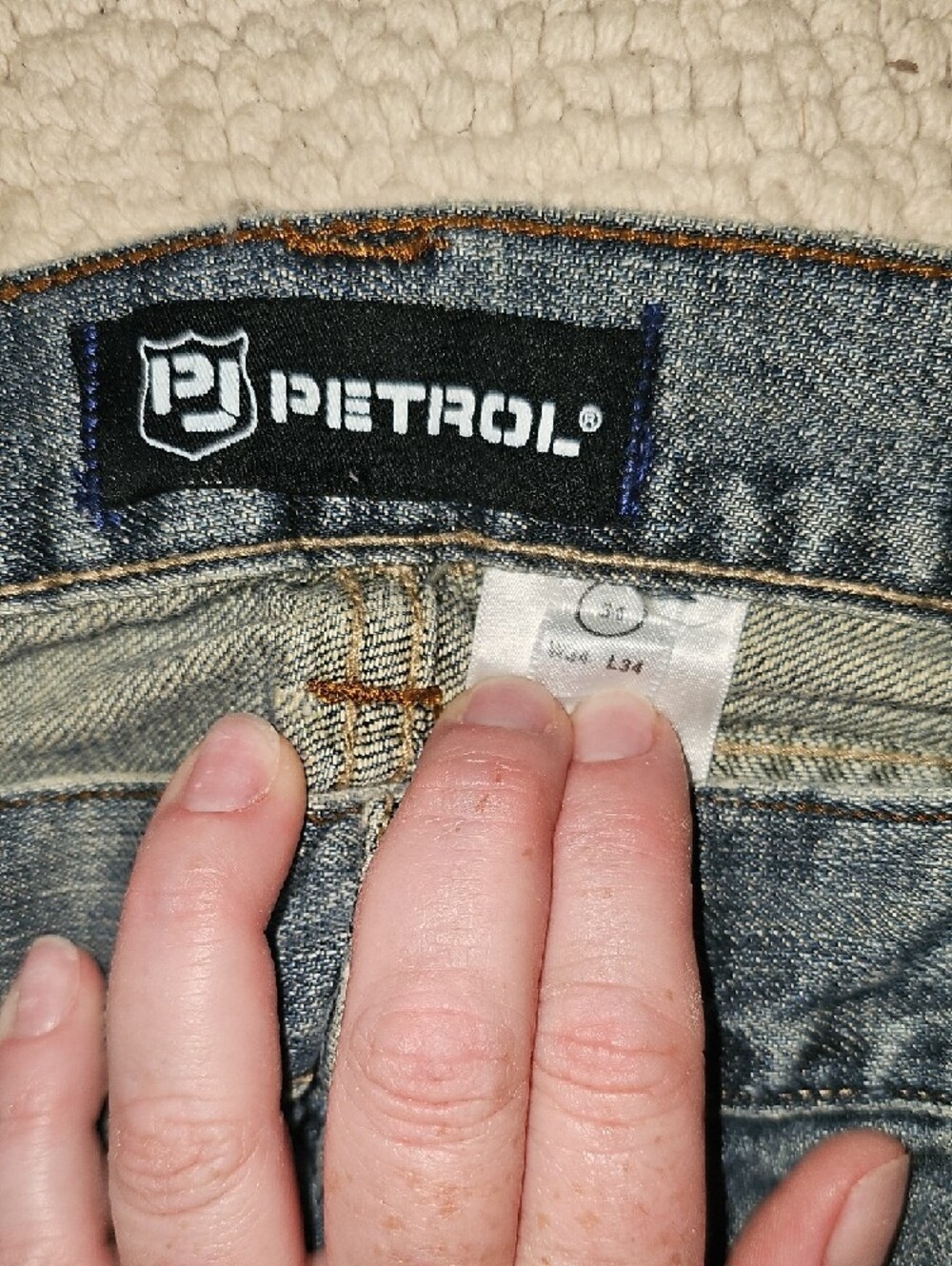 Petrol Mens Denim Jeans with Contrast Stitching - Picture 3 of 3
